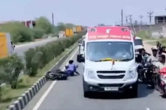 Caught on cam: Motorcycle rider meets with accident during TVK chief Vijay's roadshow