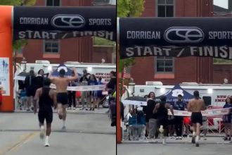 Celebrate too soon? Runner loses marathon in final seconds as rival steals win – Watch