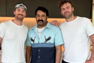 Mohanlal poses with EDM duo The Chainsmokers