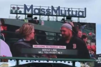 Boston Red Sox fan Douglas faces awkward twist as Fenway Park proposal to Serah Linn stuns crowd