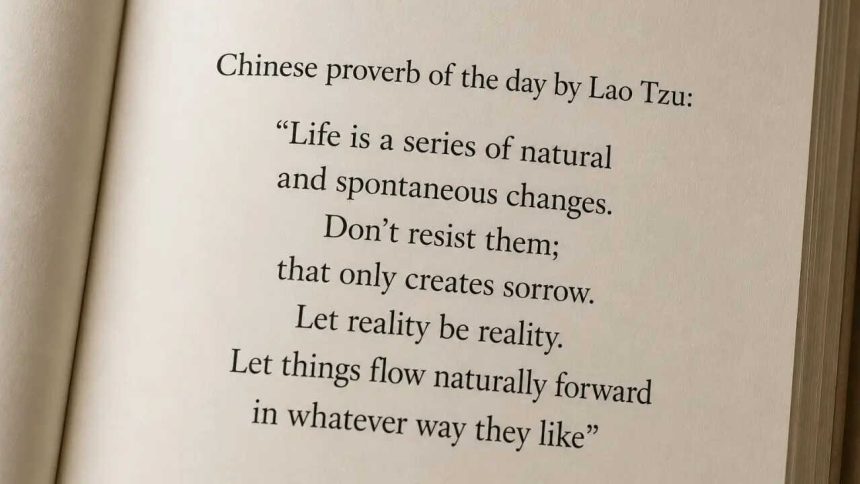 Chinese proverb of the day by Lao Tzu: “Life is a series of natural and spontaneous changes. Don’t resist them; that only