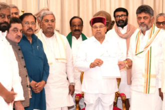 DK Shivakumar meets Karnataka governor, stakes claim to form govt
