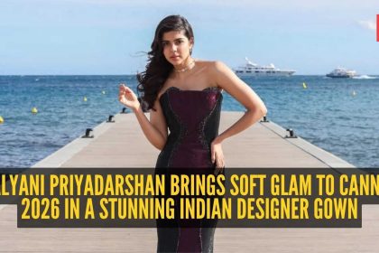 Kalyani Priyadarshan stuns at Cannes 2026 in a regal purple gown celebrating Indian craftsmanship