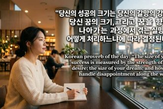 Korean proverb of the day: “The size of your success is measured by the strength of your desire; the size of your dream; an