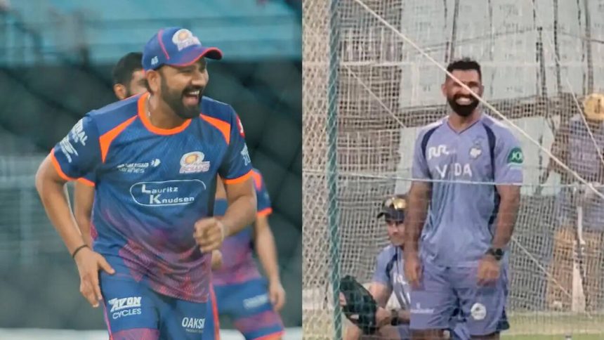 ‘Kya middle stump udaya bey’: Rohit’s funny act leaves MI, KKR in splits | Watch