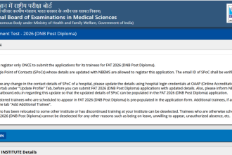 NBEMS opens FAT 2026 DNB post-diploma applications: Check direct link to apply here