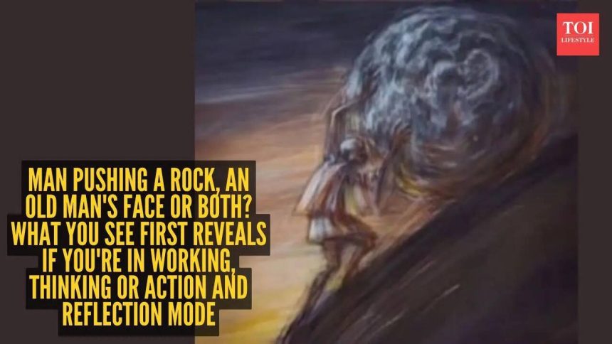 Optical illusion personality test: Man pushing a rock, an old man's face or both? What you see first reveals if you're in wor