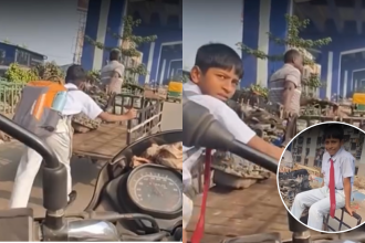 Young boy in school uniform helps father pull his cart in scorching heat: 4 things privileged kids should learn from him