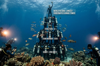 Andaman Islands make history with a 73-foot underwater human tower, setting a Guinness World Record