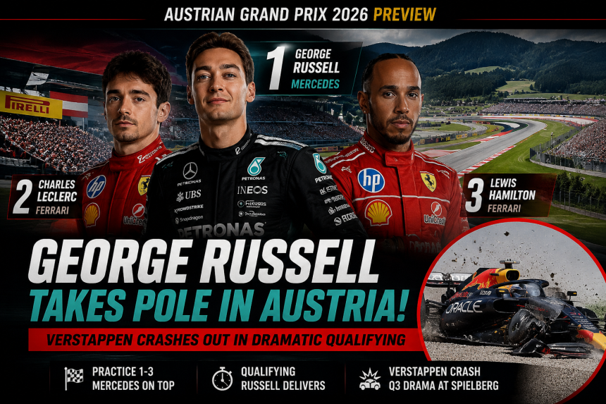 Austrian GP 2026: Russell beats Ferrari duo for pole position, Verstappen crashes out