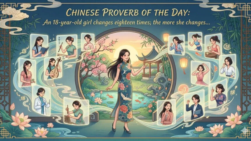 Chinese proverb of the day: “An 18-year-old girl changes eighteen times; the more she changes…”