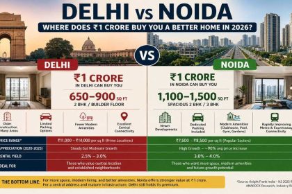 Delhi vs Noida: Which city gives homebuyers more space for ₹1 crore budget?