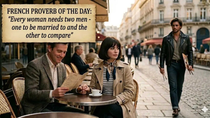 French proverb of the day: "Every woman needs two men - one to be married to and the other to…" - a timeless lesson on comp