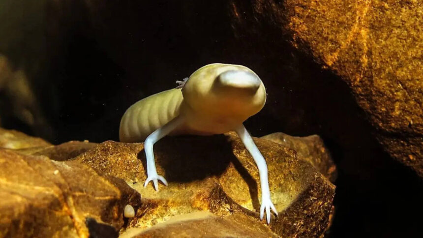 Hidden beneath the Kalahari Desert is a 264-metre-deep underground lake where blind animals thrive in darkness