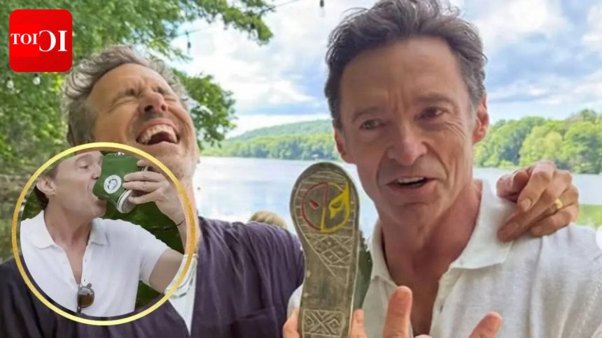 Hugh Jackman introduces Ryan Reynolds to a 'shoey', but fans spot a detail that sparks 'fake' tradition claims: 'That's Un-Au