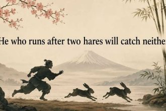 Japanese proverb of the day: “He who runs after two hares will...”