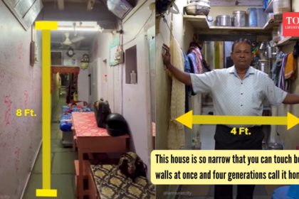 This house is so narrow that you can touch both walls at once and four generations call it home