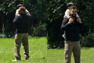 Virat Kohli spotted giving Akaay a piggyback ride during secret family outing