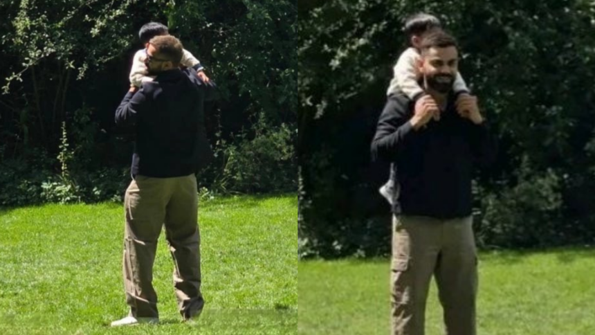 Virat Kohli spotted giving Akaay a piggyback ride during secret family outing