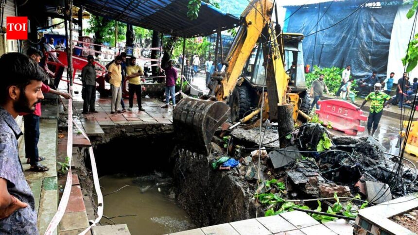2 parked two-wheelers plunge into drain as Bhandup footpath caves in