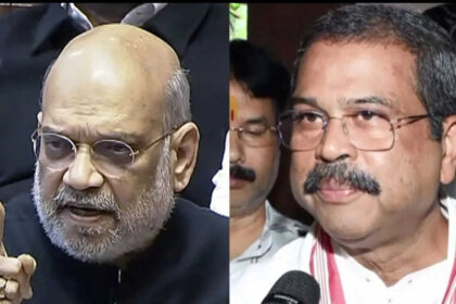 Amit Shah & other top BJP functionaries call on Pradhan at his residence to show solidarity