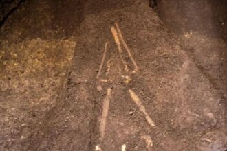 El Salvador archaeologists lifted a burial sealed beneath 2,800-year-old volcanic ash; the person lay face down with a sea tu