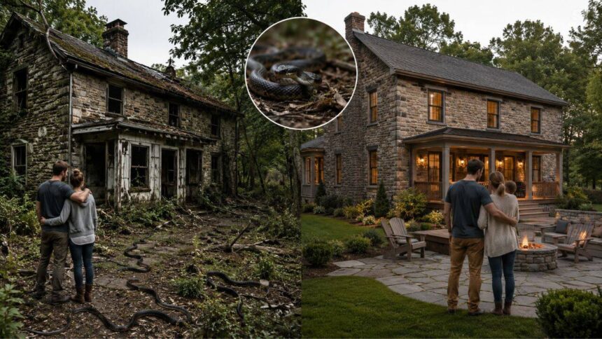 In 2020, a couple bought an abandoned 1830s house at auction and found a snake-filled property; 5 years later, they revealed