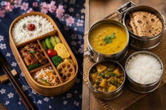 Lunch Traditions Compared: Japanese bentos balance beauty and nutrition; Indian tiffins celebrate comfort