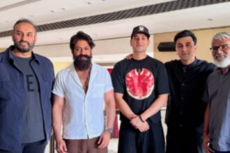 Ranbir Kapoor, Yash pose with Rishab Rikhiram Sharma ahead of 'Ramayana' event