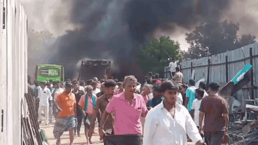 Watch: Thick plumes of smoke fill the sky as major fire guts three buses in Tamil Nadu's Karur