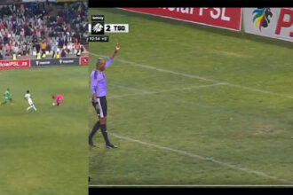 Bizarre send-off! Keeper sees red after handling ball way outside the box – Watch