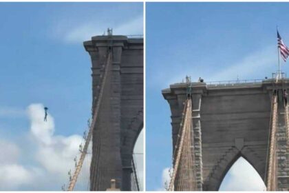 Man climbs Brooklyn Bridge, strips naked, plants flags, jumps into East River; survives, identified