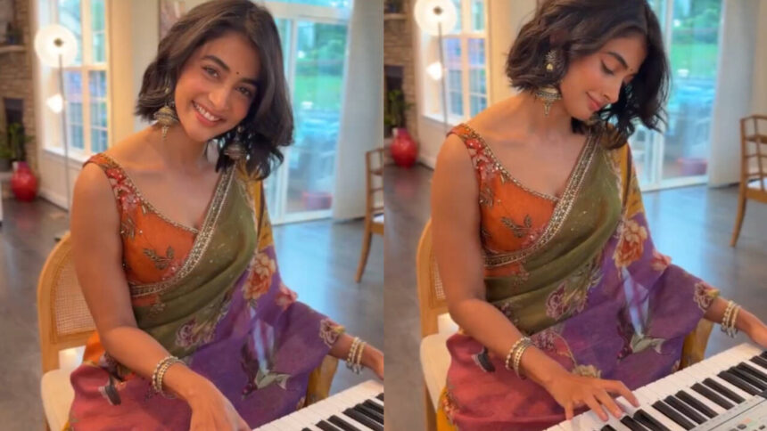Pooja Hegde’s Saree Look: Understated printed drape wins praise; viral piano video adds charm