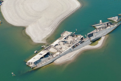 Sunken German warship from WWII resurfaces due to low river levels in Serbia